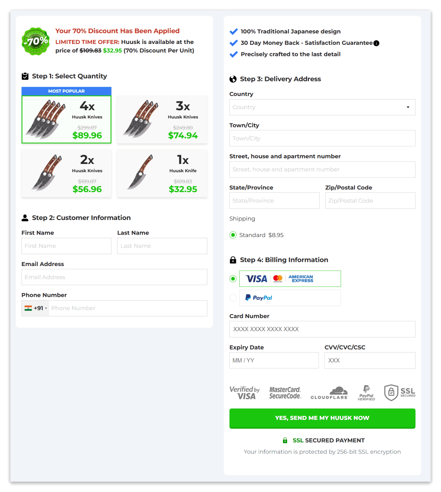 Huusk Knife secure checkout page